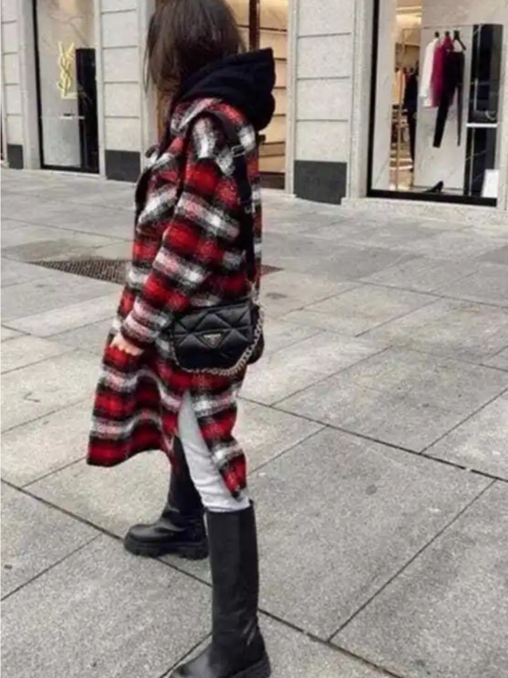 Zara Blogger Favorite Red and Black Maxi Plaid Jacket